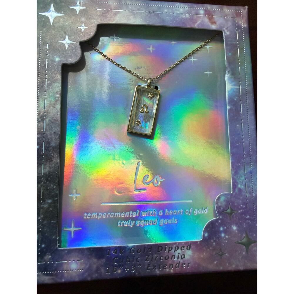 Title: Leo Zodiac Necklace 14K Gold-Dipped Cubic Zirconia Celestial Necklace - Picture 2 of 3